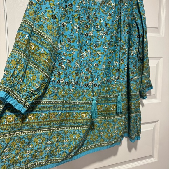 NATURAL LIFE Boho Blue and Green Mini Dress - Picture 3 of 8